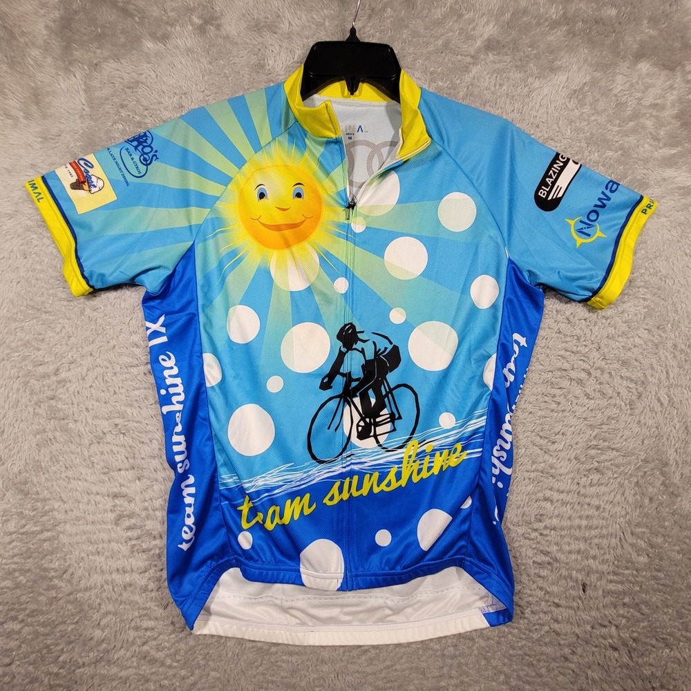 Primal Cycling Jersey Mens M Blue‎ Team Sunshine Raglan Sport Cut Short Sleeve